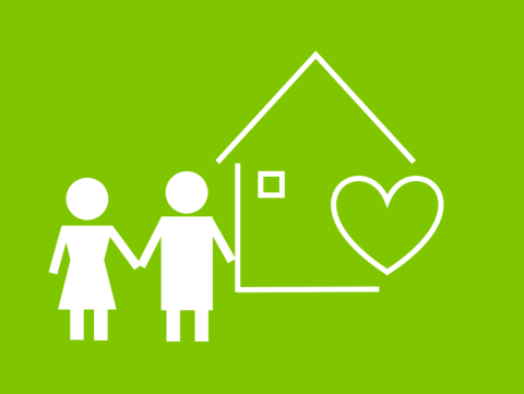 Hierbei handelt es sich um ein Symbol. Es sind 2 Menschen vor einem Haus zu sehen.